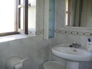 a bathroom with a sink and a toilet and a mirror at Cuetu del Pradón in Piñeres +29 photos