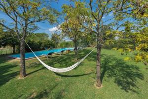 a hammock between two trees near a pool at Agriturismo Bandinelli in Castiglione della Pescaia