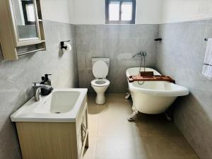 a bathroom with a sink and a tub and a toilet at Revo Apartments in Lusaka +5 photos