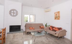 a living room with a couch and a fireplace at Pastida Olive Home in Pastida