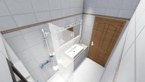 a small bathroom with a sink and a mirror at Pansion Vila Vrsar in Vrsar