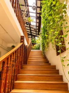 a staircase in a building with lots of plants at Palm Mansion Boutique Suites in George Town