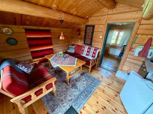 an overhead view of a living room in a log cabin at Ringen Camping in Vestre Gausdal