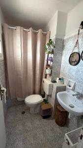 a bathroom with a toilet and a sink at Bellissimo apartment Naxos in Naxos Chora +72 photos