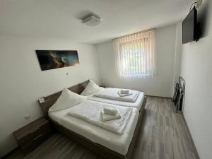 a bedroom with two beds and a window at Hotel Gasthaus Stern in Nusplingen