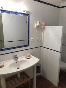 a bathroom with a sink and a mirror and a toilet at Philippe in Beaurecueil