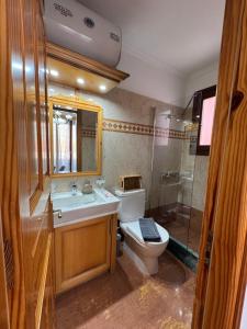 a bathroom with a toilet and a sink and a shower at Almeta Apartments Port in Chios +31 photos