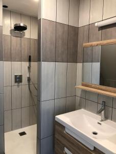 a bathroom with a sink and a shower at Les Gîtes de la pointe de Caux in Croix Bigot +19 photos