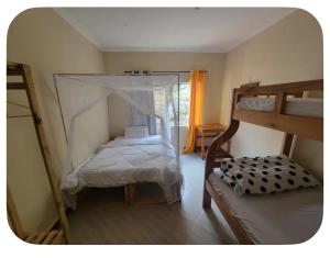 a bedroom with a bunk bed with a canopy at Iringa Hillside backpackers in Iringa