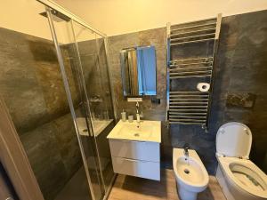 a bathroom with a toilet and a sink and a shower at Poste Regie - Milan Guest House in Milan
