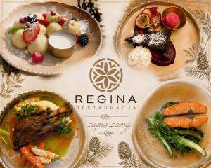a table with three plates of food on it at Willa Regina I Resort & SPA in Zakopane