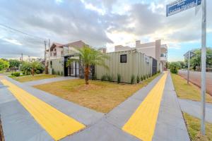 a street with a building and a street sign at Ecobox in Santa Rosa