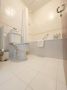 a white bathroom with a toilet and a shower at Kilian's Lodge Hotel in Mullagh +31 photos