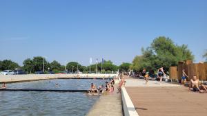 a group of people in the water at a swimming pool at Escapade Bassin - Spa Privé - Maison 6 Pers in Audenge