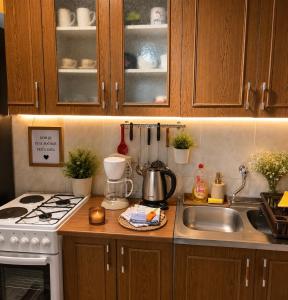 a kitchen counter with a stove and a sink at Apartment ALMA- Vodnjan- smještaj blizina mora sa besplatnim javnim parkingom in Vodnjan