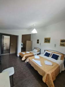a hotel room with two beds in a room at Paradise studios in Nikiti