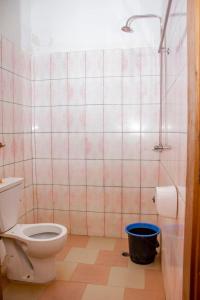 a bathroom with a toilet and a shower at NIF-UR Hotel Bohicon in Bohicon