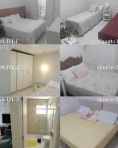 a collage of four pictures of a room with two beds at Casa Cris e Edinho in Garanhuns