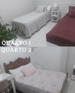a bedroom with two beds and a bench in it at Casa Cris e Edinho in Garanhuns +8 photos