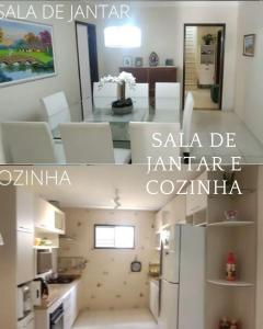 two views of a kitchen and a living room at Casa Cris e Edinho in Garanhuns