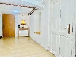 an empty room with a door and a lamp at Apartma Elza in Tržič