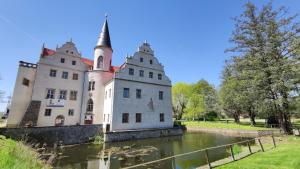 a castle in the middle of a body of water at Souterrainwohnung in Niederau in Niederau