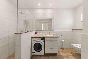 a washing machine in a bathroom with a sink at Apartamento Sorbos in Dorp Sint Michiel +34 photos