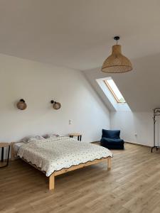 a bedroom with a bed in a white room at Agroturystyka Borów - pokoje in Prusice