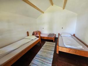 a room with two beds and a rug at BORA- Popas Turistic casute de vacanta in Fîrdea