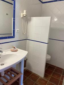 a bathroom with a sink and a toilet and a mirror at Philippe in Beaurecueil