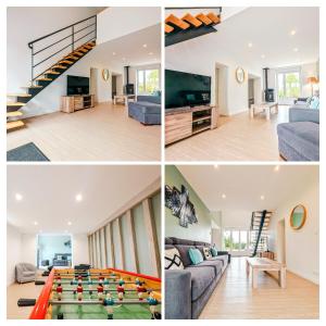 a collage of photos of a living room and a living room at Gîte Les Chaumes in Orsennes