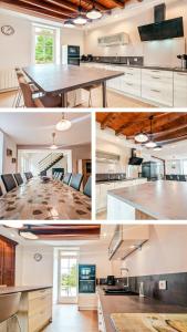a collage of photos of a kitchen and a dining room at Gîte Les Chaumes in Orsennes