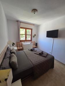 a bedroom with a large bed and a flat screen tv at Appartement calme et confort in La Florida