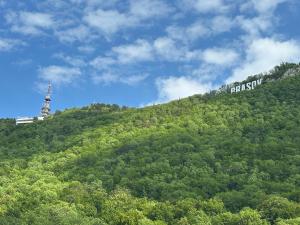 a sign on top of a hill with trees at Albert Authentic Suites Brasov - Tampa View - Preferred Spa Rates & Exclusive Guest Benefits in Braşov