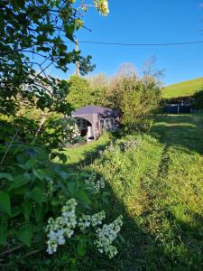 a house in the middle of a grassy field at Chez Marjon a Morvan in Montigny-en-Morvan