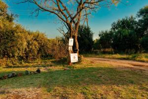 a sign next to a tree on a dirt road at Best for last resorts in Kalkheuvel +18 photos