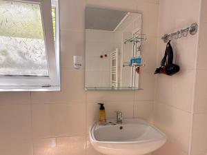 a bathroom with a sink and a mirror at Oasis in Akhaltsikhe +26 photos