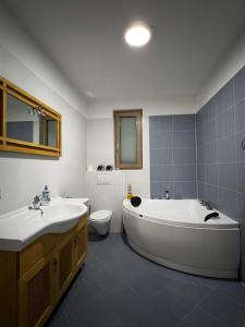 a bathroom with a tub and a sink and a toilet at Villa Aria in Marčana +18 photos