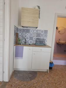 eine Küche mit Spüle und Mikrowelle in der Unterkunft B&BCasamia in Modugno