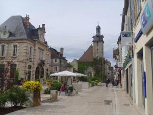 a street in a town with people walking down the street at Studio chez Jef in Nuits-Saint-Georges