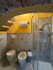 a bathroom with a shower and a toilet and a sink at Le Soleil in Casale Marittimo