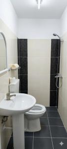 a bathroom with a white toilet and a sink at Old Town Casa in Ulcinj