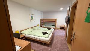 a bedroom with two beds and a mirror at Adler in Linthal