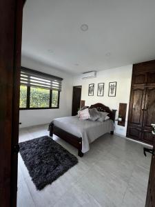 a bedroom with a bed and a window and a rug at Casa Carmentea Villa Privada in Acacías