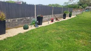 a garden with potted plants and a fence at Casa soengas in Monterroso