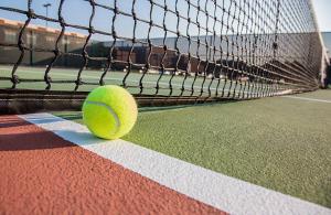 a tennis ball sitting on a tennis court at W Villas Halkidiki in Pefkochori