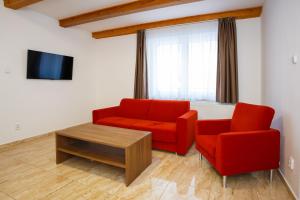 Televízia a/alebo spoločenská miestnosť v ubytovaní Apartmány Nad Rybníkem
