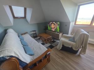 a bedroom with a large bed and a tv at Atico in Noja Helgueras in Noja