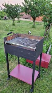 a grill with a bird standing on top of it at Vila KEDAR sa klimom in Kragujevac