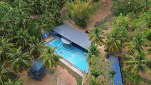 an overhead view of a swimming pool with palm trees at Winners Hill Resort Walayar by Arcadia in Coimbatore